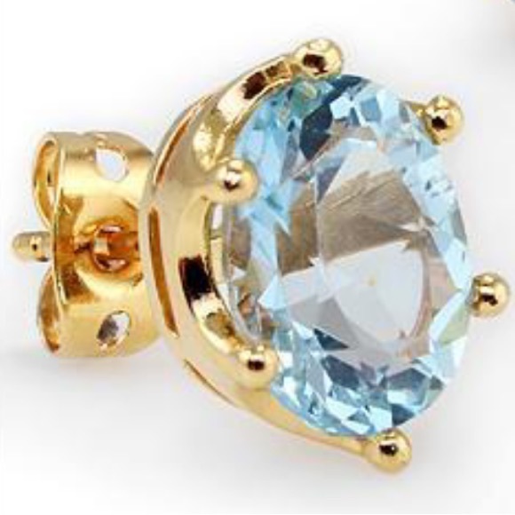 NWOT 3.0 CTW Swiss Blue Topaz•18K Yellow Gold Over Sterling•Designer Earrings - Picture 6 of 8